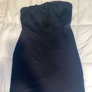 Black mini dress with side mesh cutout